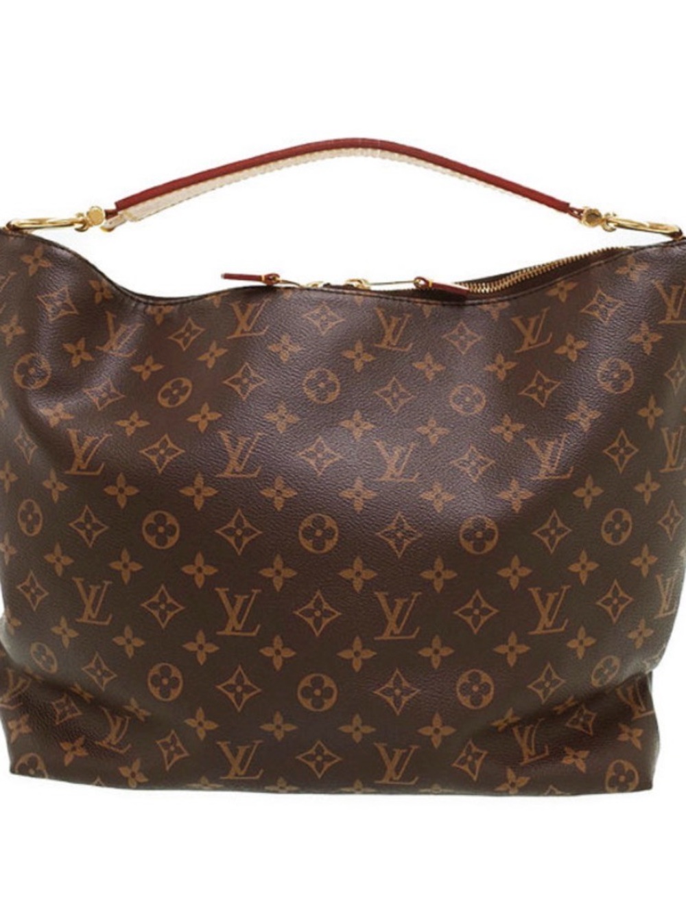 Louis Vuitton Brown Monogram Canvas Shoulder Bag with Red-Trim Handle